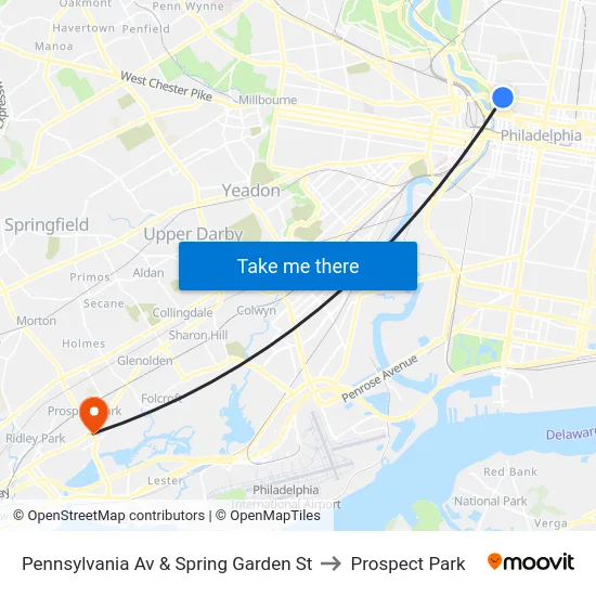 Pennsylvania Av & Spring Garden St to Prospect Park map
