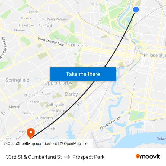 33rd St & Cumberland St to Prospect Park map
