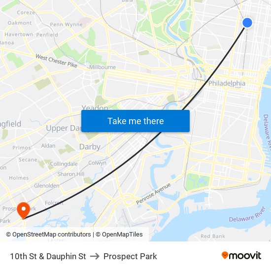 10th St & Dauphin St to Prospect Park map