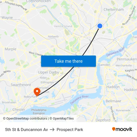 5th St & Duncannon Av to Prospect Park map