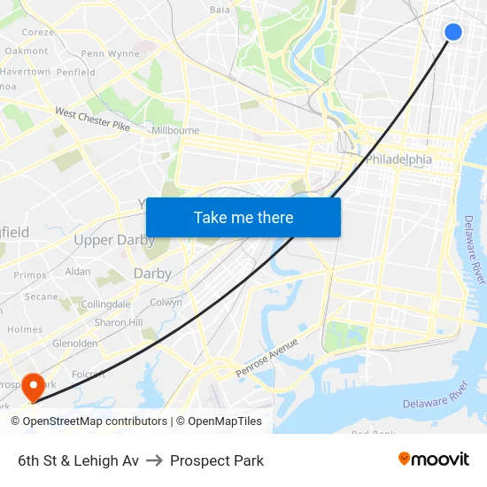 6th St & Lehigh Av to Prospect Park map