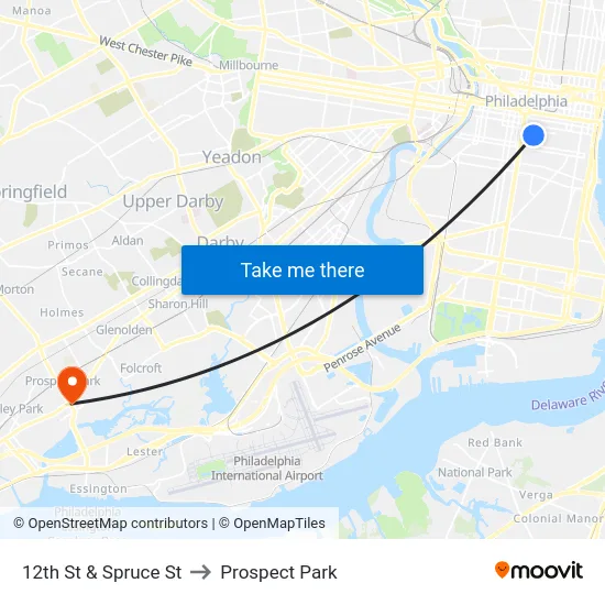12th St & Spruce St to Prospect Park map