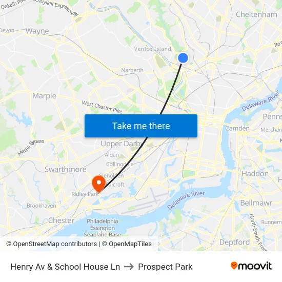 Henry Av & School House Ln to Prospect Park map
