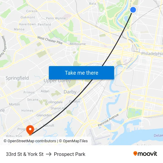 33rd St & York St to Prospect Park map