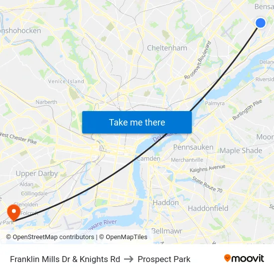Franklin Mills Dr & Knights Rd to Prospect Park map