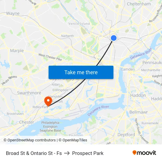 Broad St & Ontario St - Fs to Prospect Park map