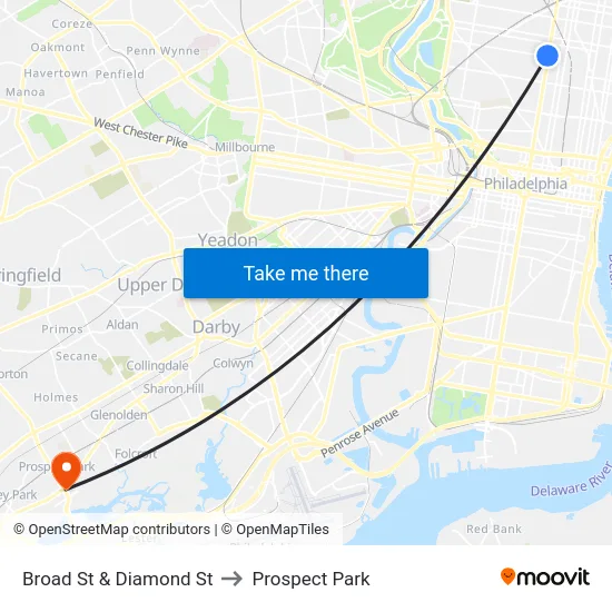 Broad St & Diamond St to Prospect Park map