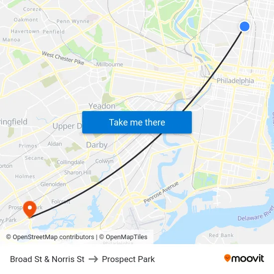 Broad St & Norris St to Prospect Park map