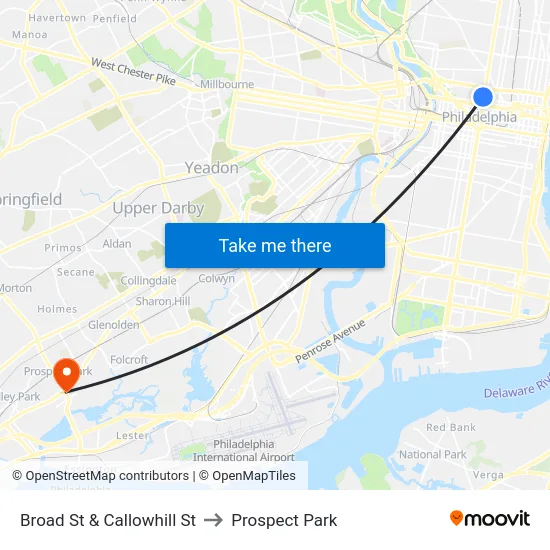 Broad St & Callowhill St to Prospect Park map