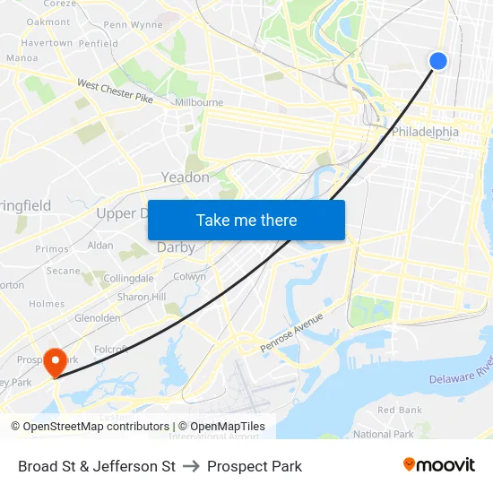 Broad St & Jefferson St to Prospect Park map