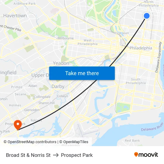 Broad St & Norris St to Prospect Park map