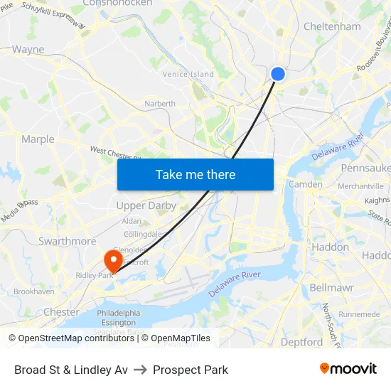 Broad St & Lindley Av to Prospect Park map