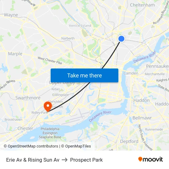 Erie Av & Rising Sun Av to Prospect Park map