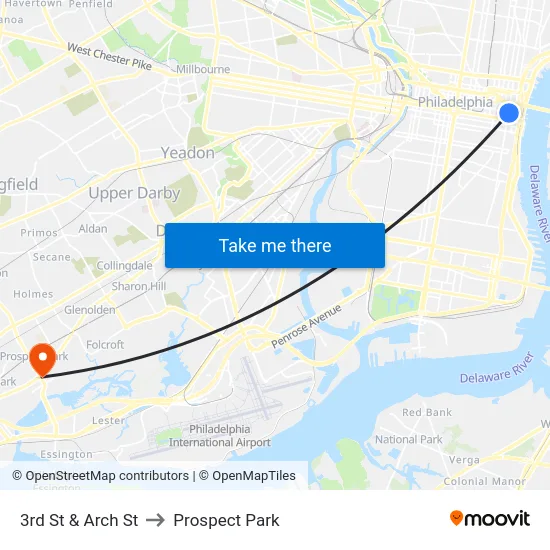 3rd St & Arch St to Prospect Park map