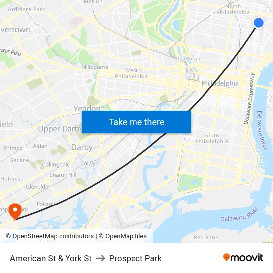 American St & York St to Prospect Park map