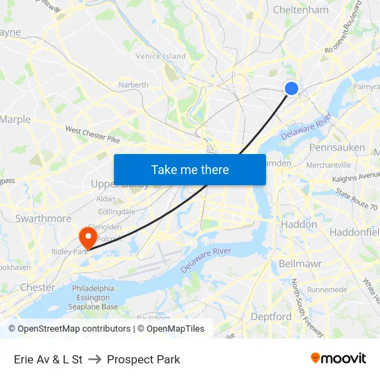 Erie Av & L St to Prospect Park map