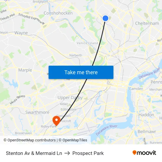 Stenton Av & Mermaid Ln to Prospect Park map