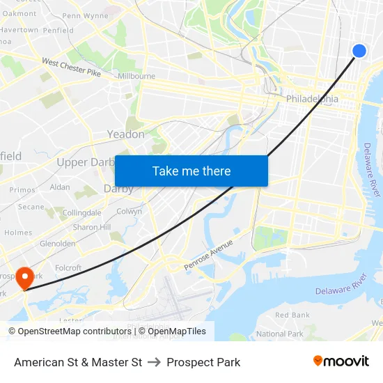 American St & Master St to Prospect Park map