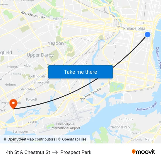 4th St & Chestnut St to Prospect Park map