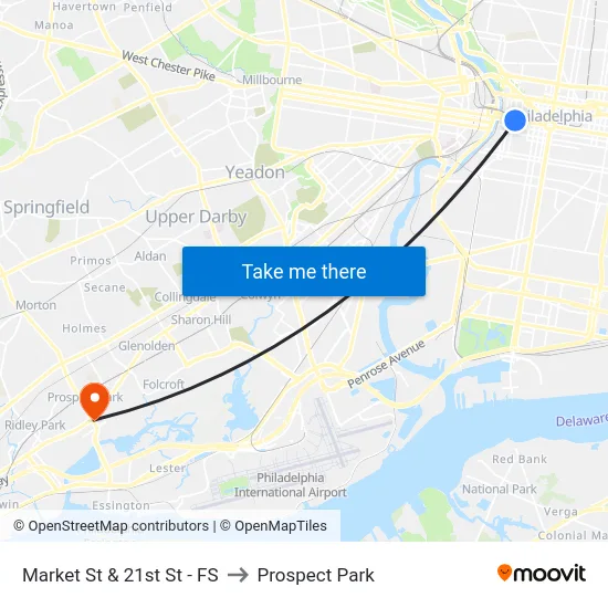 Market St & 21st St - FS to Prospect Park map