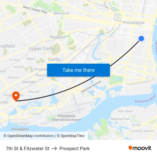 7th St & Fitzwater St to Prospect Park map