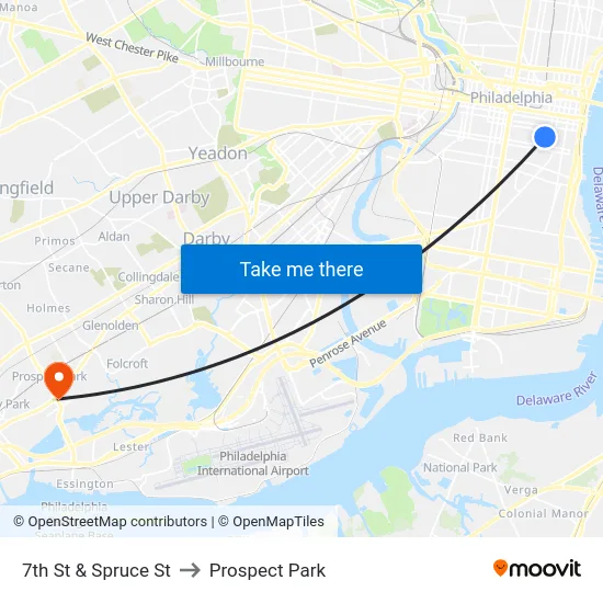 7th St & Spruce St to Prospect Park map