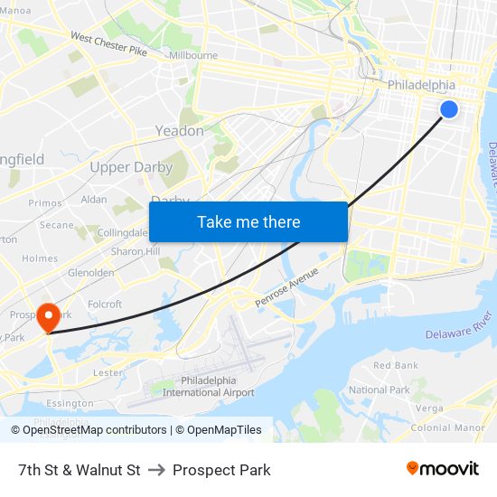 7th St & Walnut St to Prospect Park map