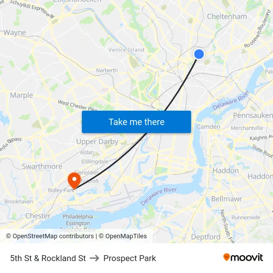 5th St & Rockland St to Prospect Park map
