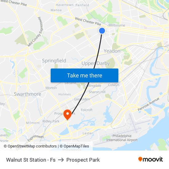 Walnut St Station - Fs to Prospect Park map