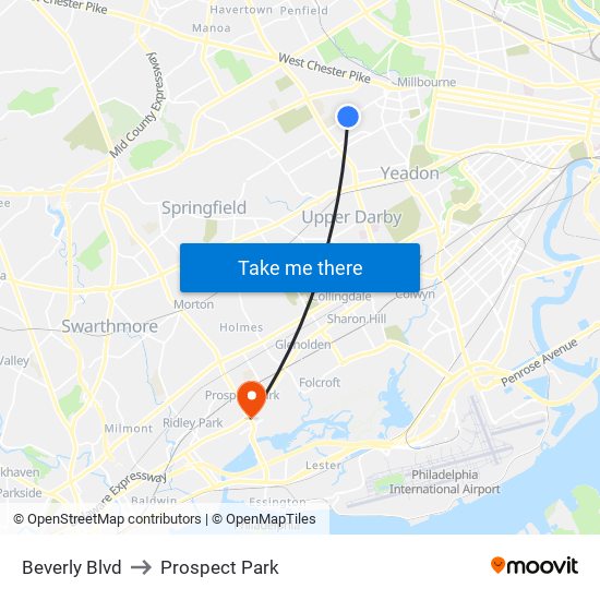 Beverly Blvd to Prospect Park map
