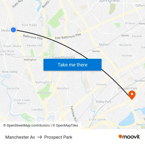 Manchester Av to Prospect Park map