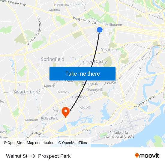 Walnut St to Prospect Park map