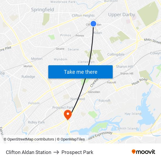 Clifton Aldan Station to Prospect Park map