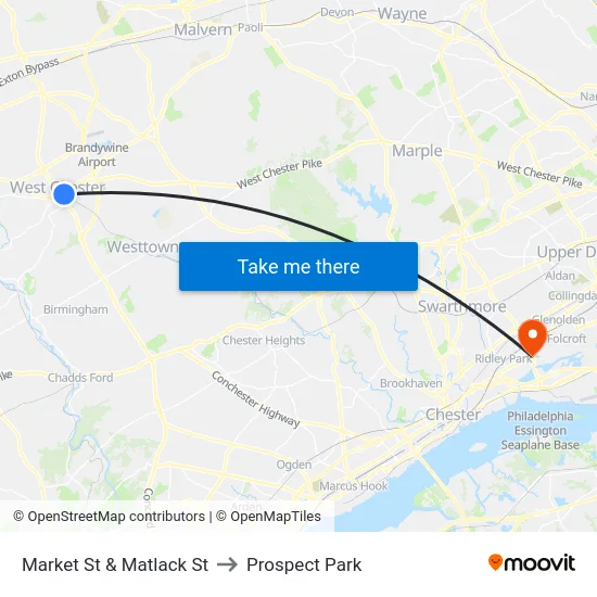 Market St & Matlack St to Prospect Park map