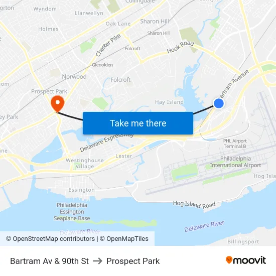 Bartram Av & 90th St to Prospect Park map