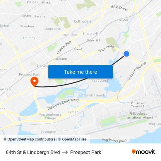 84th St & Lindbergh Blvd to Prospect Park map