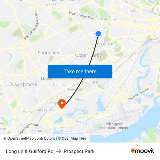 Long Ln & Guilford Rd to Prospect Park map