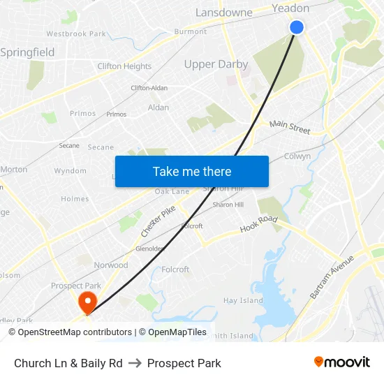 Church Ln & Baily Rd to Prospect Park map