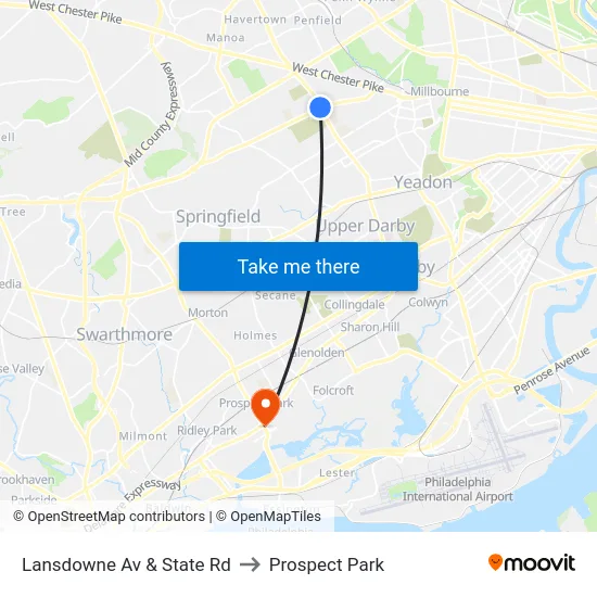 Lansdowne Av & State Rd to Prospect Park map