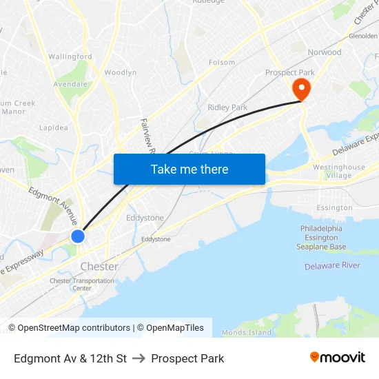 Edgmont Av & 12th St to Prospect Park map