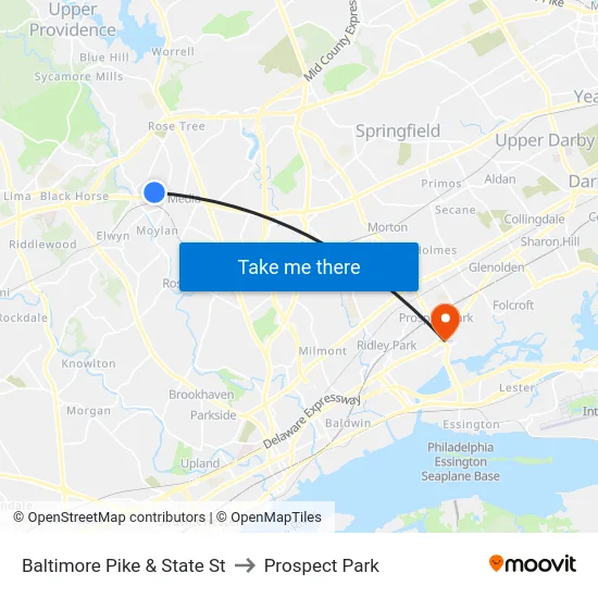Baltimore Pike & State St to Prospect Park map