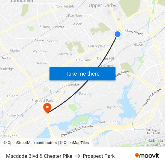 Macdade Blvd & Chester Pike to Prospect Park map