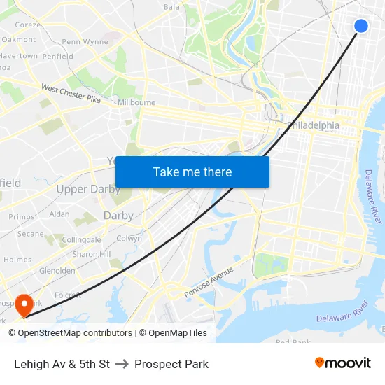Lehigh Av & 5th St to Prospect Park map