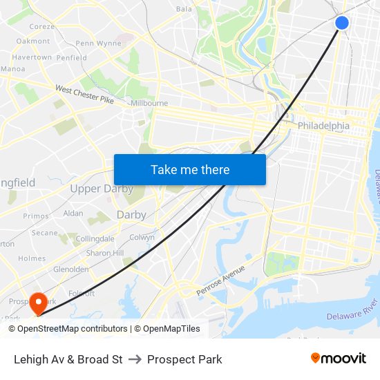Lehigh Av & Broad St to Prospect Park map