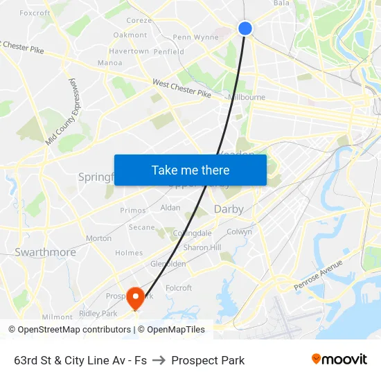 63rd St & City Line Av - Fs to Prospect Park map