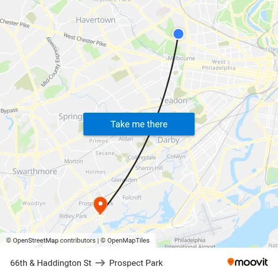 66th & Haddington St to Prospect Park map