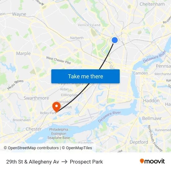 29th St & Allegheny Av to Prospect Park map