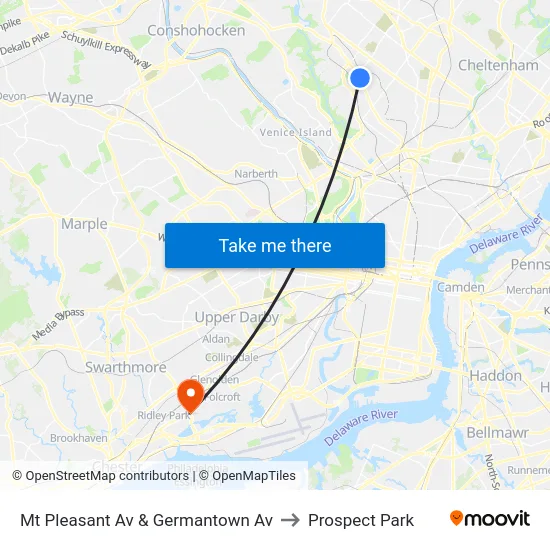 Mt Pleasant Av & Germantown Av to Prospect Park map