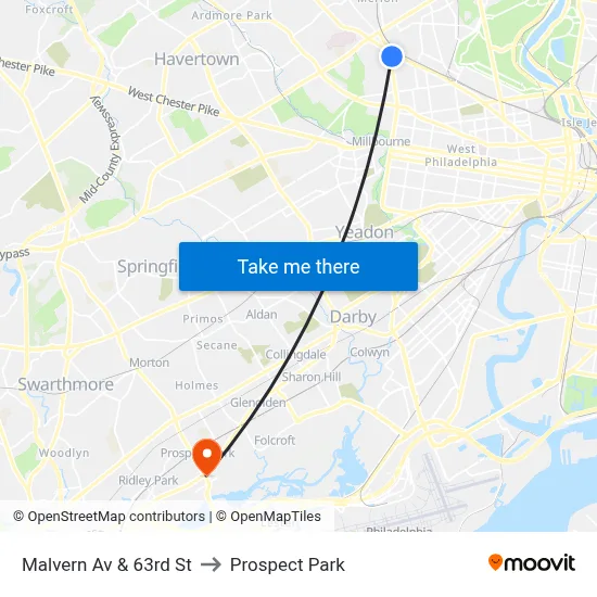 Malvern Av & 63rd St to Prospect Park map