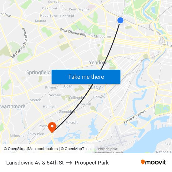Lansdowne Av & 54th St to Prospect Park map